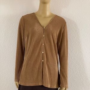 Michael Kors Husk Long Sleeve Ribbed Blouse Sz Medium -0139